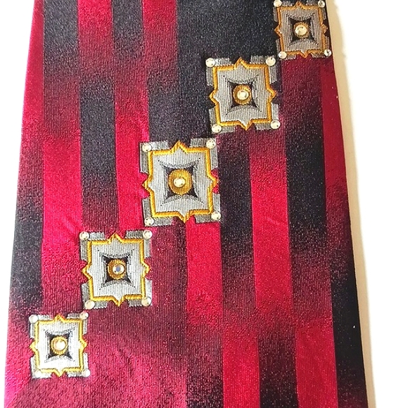 Vintage 100% Silk Diamond   Shape Swarovski Crystal Hand Made Multi-Color Tie - Picture 10 of 10